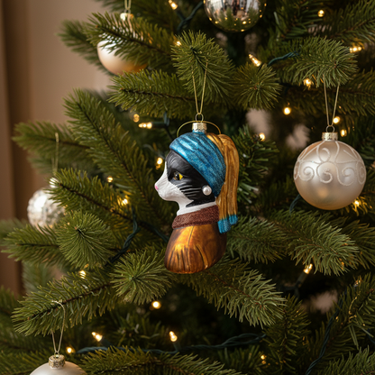 Esmoquin de gato con adorno navideño de niña con perla