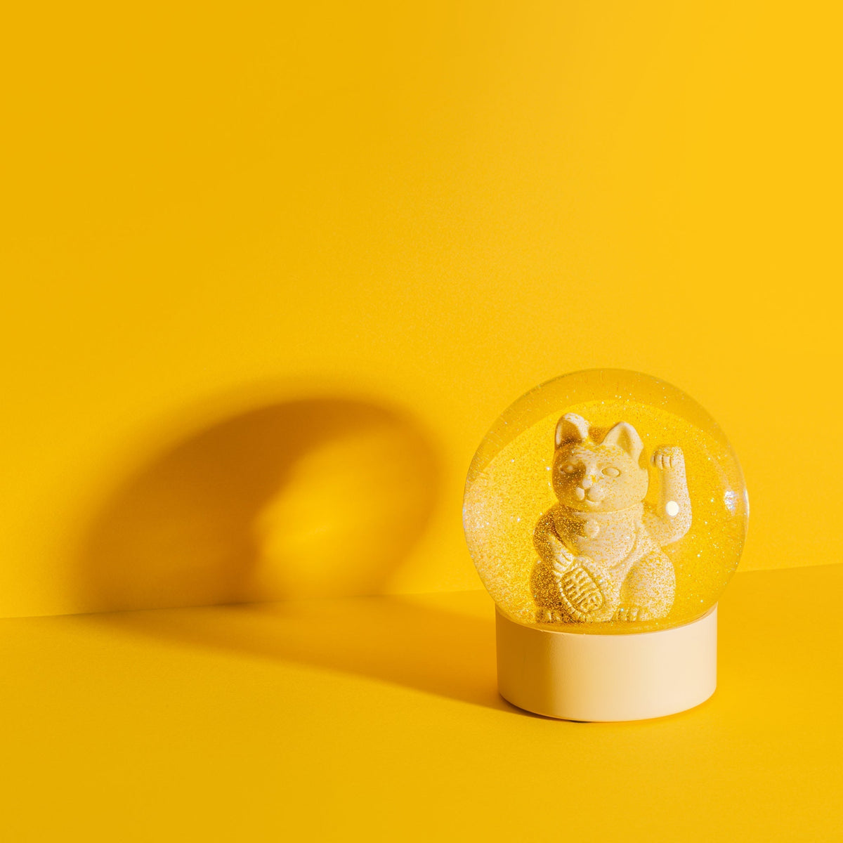 Yellow Lucky Cat Snow Globe