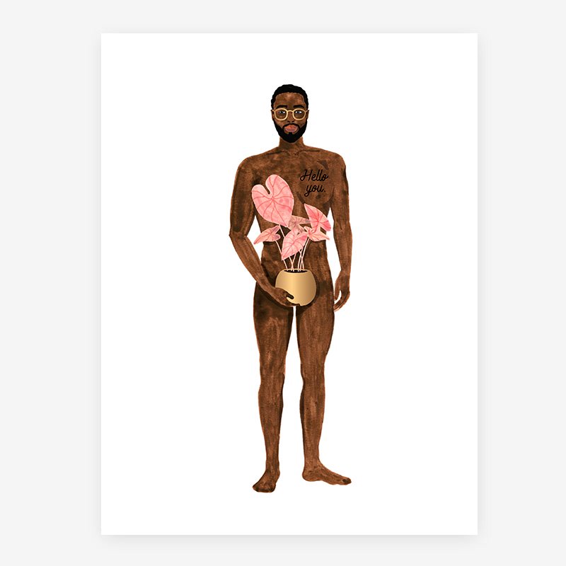 Naked boy with a plant - Affiche