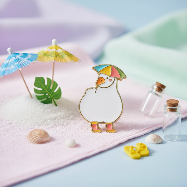 Pin's Canard Blanc Chapeau Parapluie