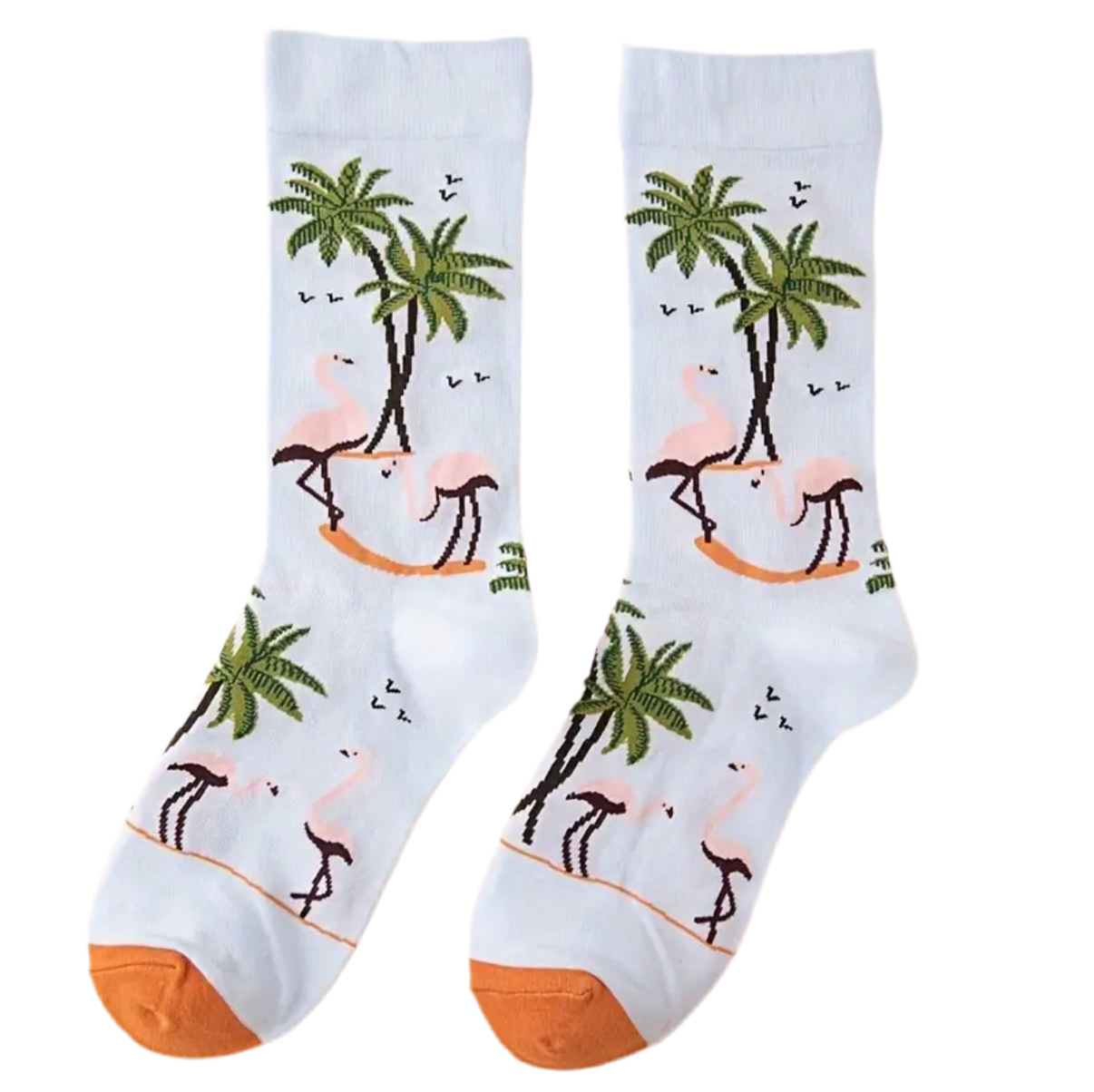 chaussettes flamants roses palmiers