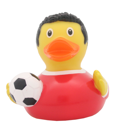 Red footballer duck