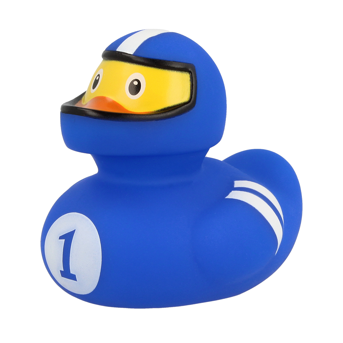 Pato piloto de corrida azul