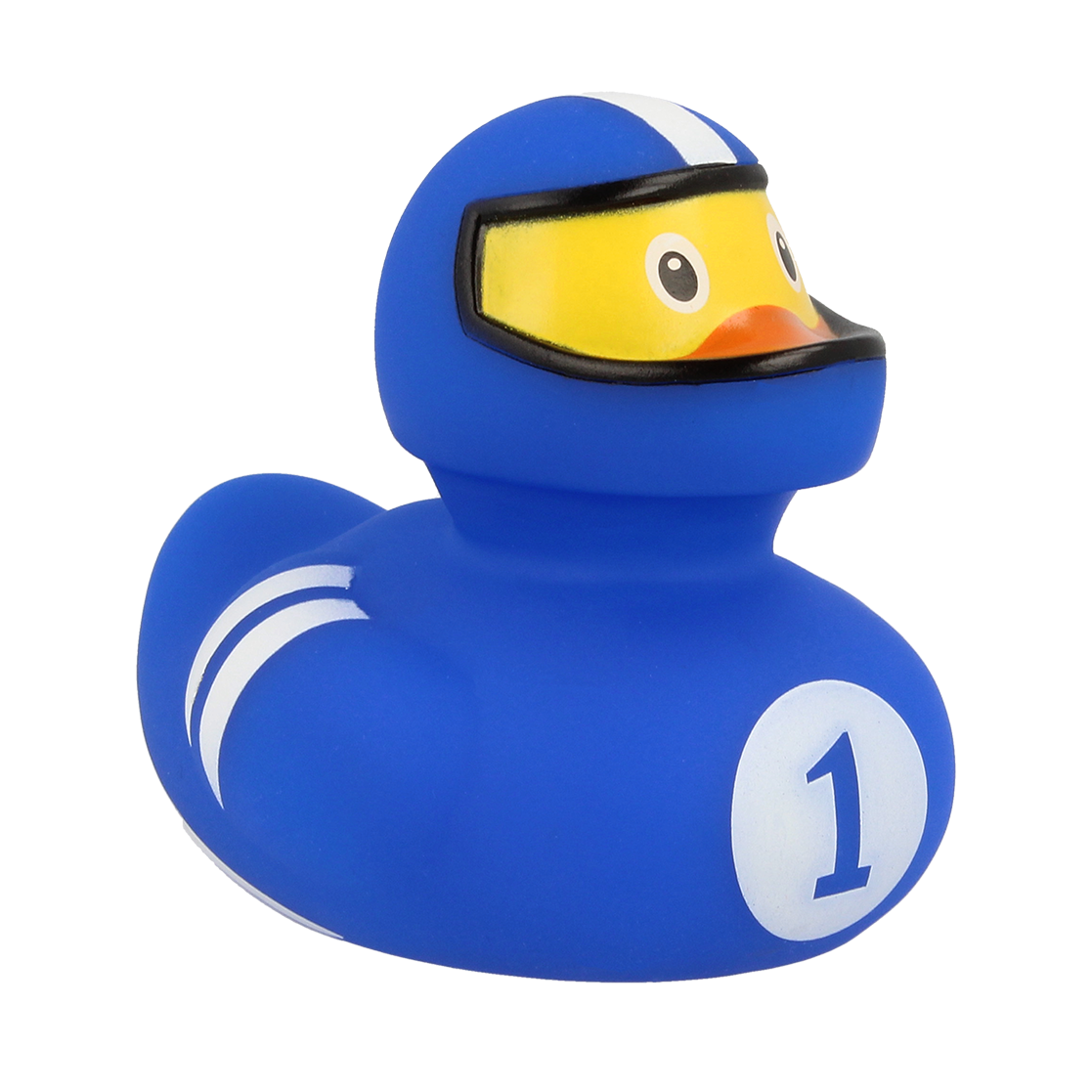 Pato piloto de corrida azul