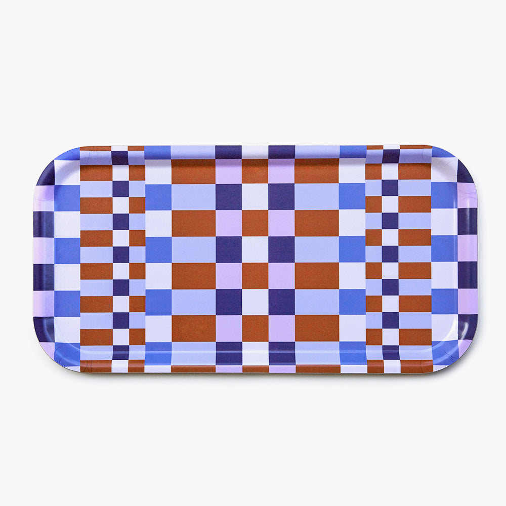 キャラメル/スカイ チェッカーミックス 長方形サービングトレイ - 43x22 cm