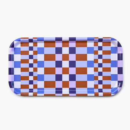 キャラメル/スカイ チェッカーミックス 長方形サービングトレイ - 43x22 cm