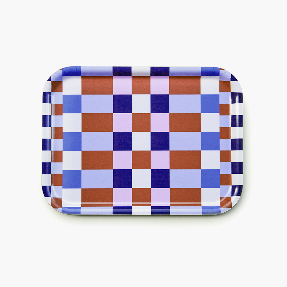 Caramel/Sky CHECKER MIX Rectangular Serving Tray - 27x20 cm