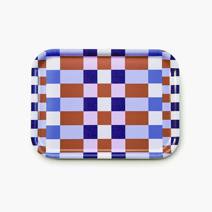 Caramel/Sky CHECKER MIX Rectangular Serving Tray - 27x20 cm