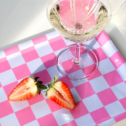 Fuchsia/Sky CHECKER Rectangular Serving Tray - 27x20 cm