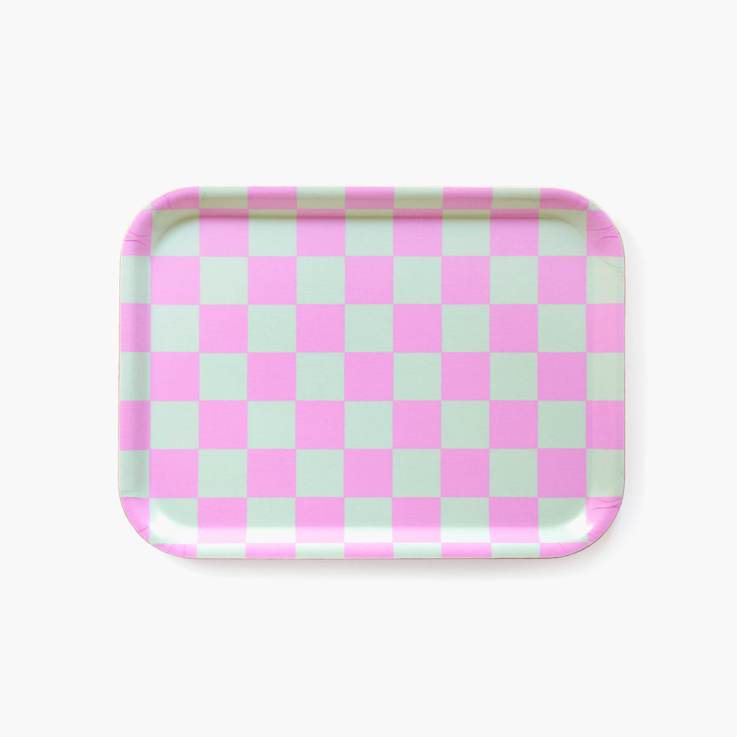 Mint/Peony Checker Rectangular Serving Tray - 27x20 cm