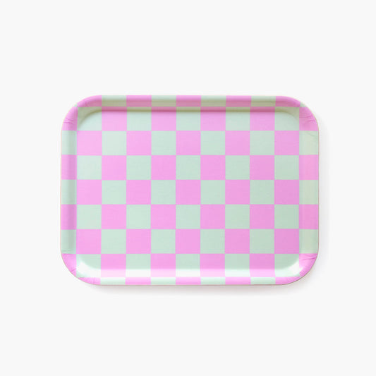 Mint/Peony Checker Rectangular Serving Tray - 27x20 cm