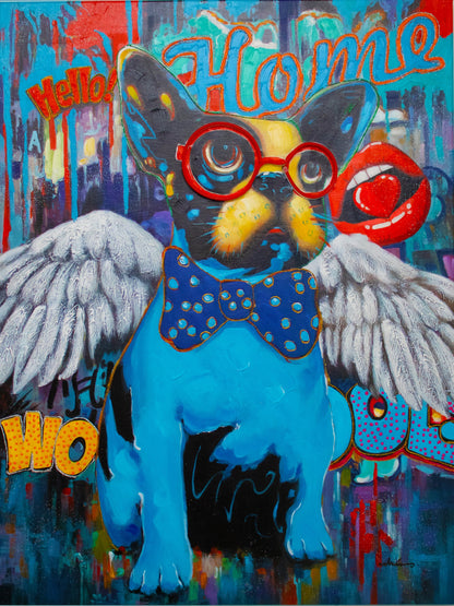 'Dog with Wings' Wall Artwork with LED Neon - STANDARD