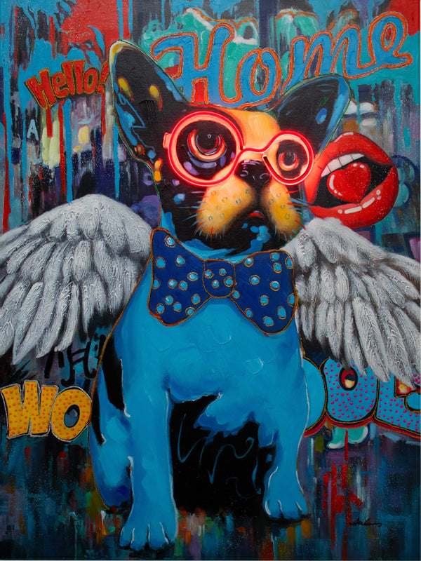 'Dog with Wings' Wall Artwork with LED Neon - STANDARD