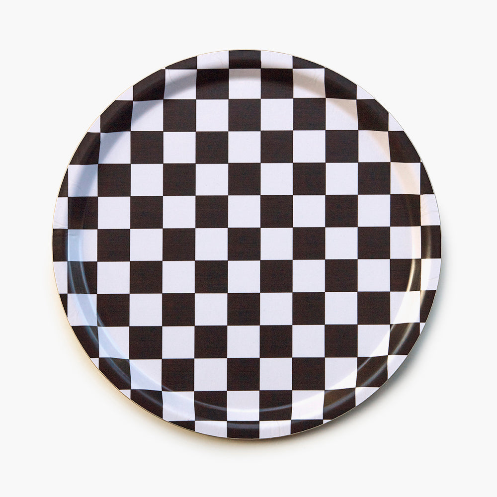 Espresso/Cream CHECKER Round Serving Tray - 31 cm
