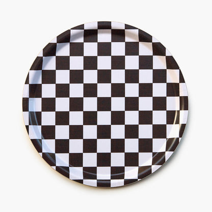 Espresso/Cream CHECKER Round Serving Tray - 31 cm