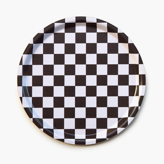 Espresso/Cream CHECKER Round Serving Tray - 31 cm