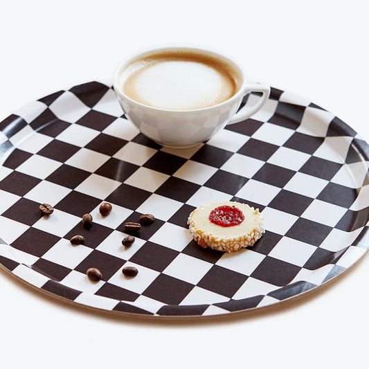Espresso/Cream CHECKER Round Serving Tray - 31 cm