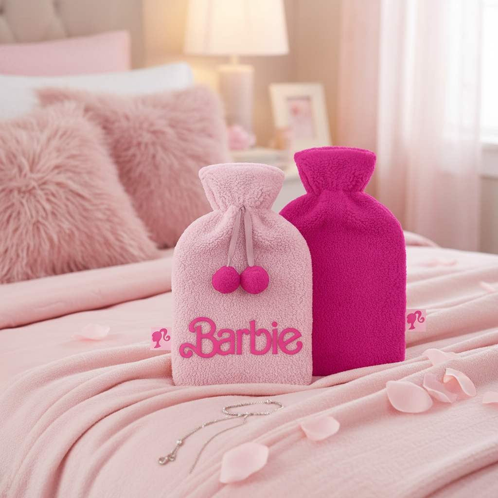 Bolsa de agua caliente de peluche y bordado de Barbie - Logotipo