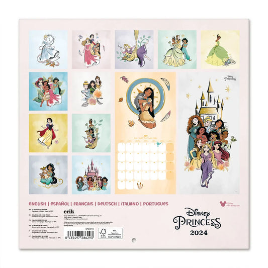 Calendario de pared de princesas Disney 2024