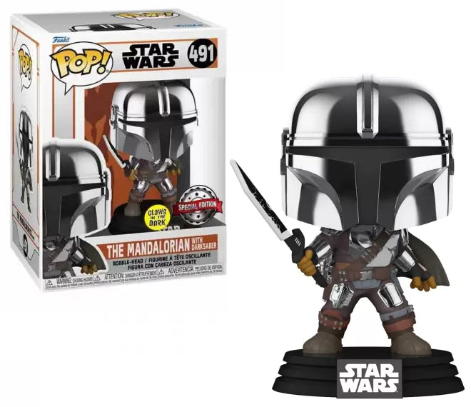 pop the mandalorian with darksaber metallic glow 491