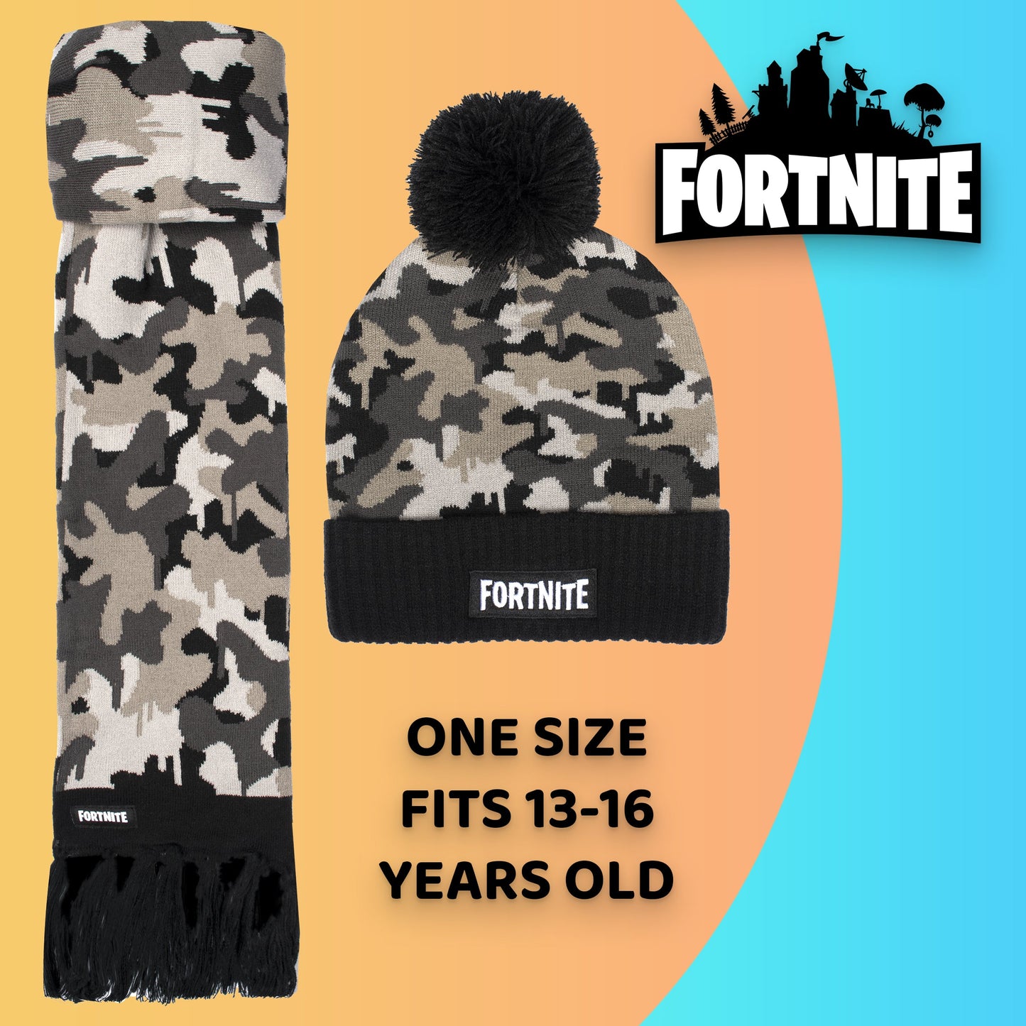 FORTNITE Hat & Scarf Set - Camo Grey