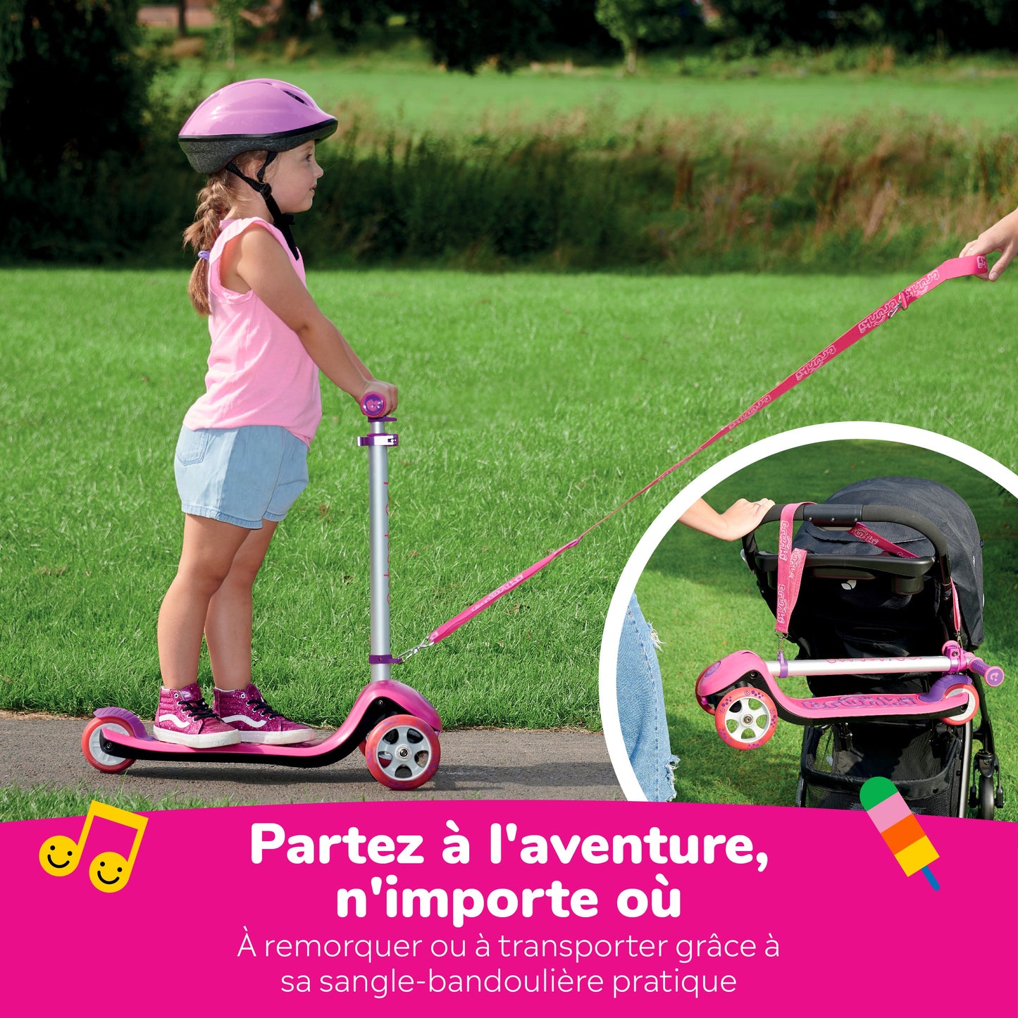Trunki Trottinette pliante à 3 roues - Large 4-7 ans (Rose)