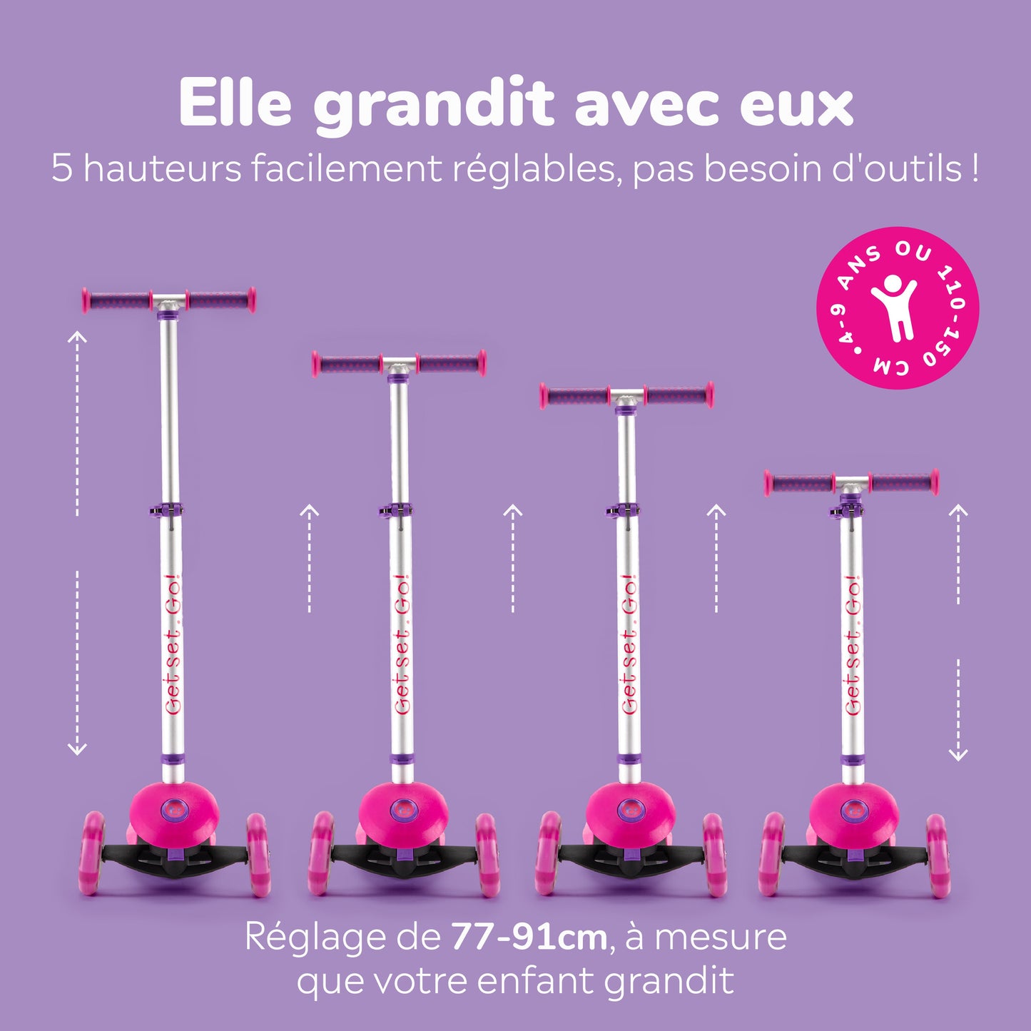 Trunki Trottinette pliante à 3 roues - Large 4-7 ans (Rose)
