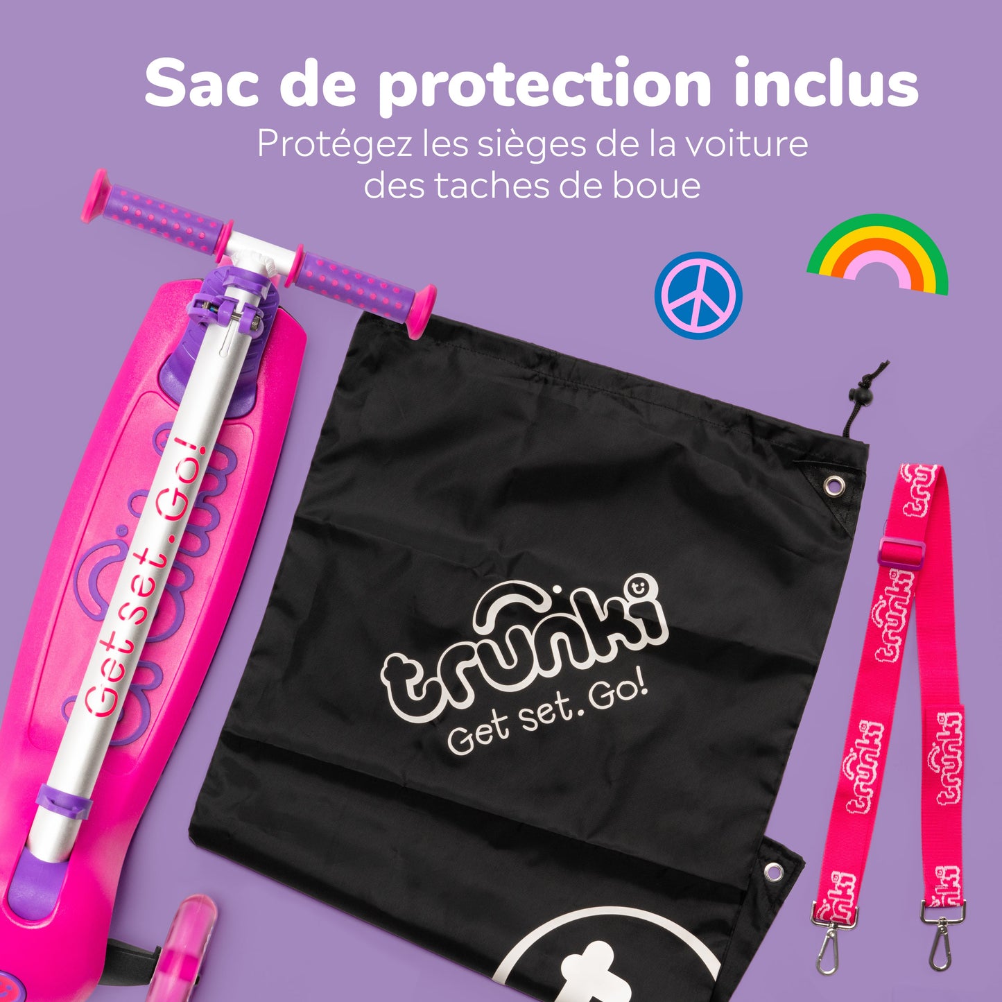 Trunki Trottinette pliante à 3 roues - Large 4-7 ans (Rose)