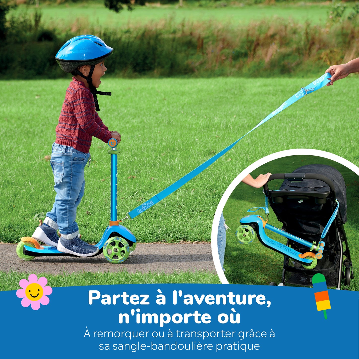 Trunki Trottinette pliante à 3 roues - Petite 2-5 ans (Bleue)