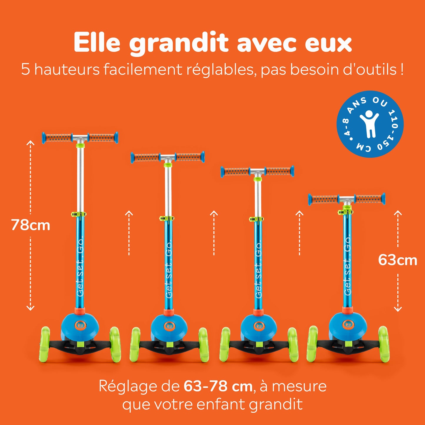 Trunki Trottinette pliante à 3 roues - Petite 2-5 ans (Bleue)