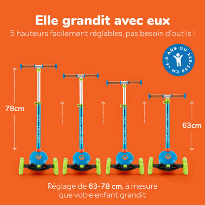 Trunki Trottinette pliante à 3 roues - Petite 2-5 ans (Bleue)