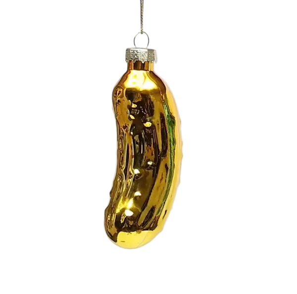 Adorno navideño de pepinillo dorado
