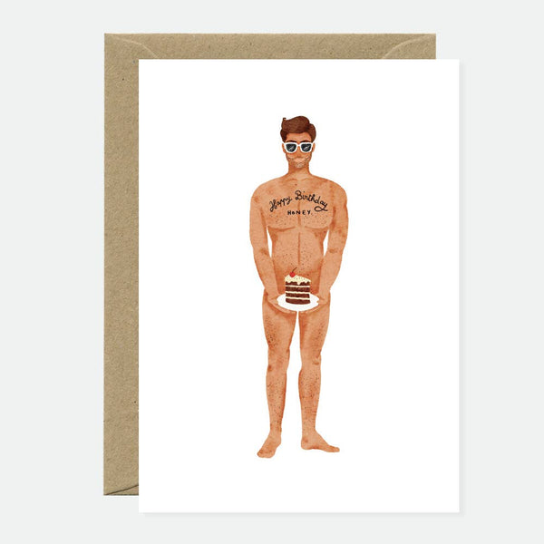 Guy with a cake  - Greeting card