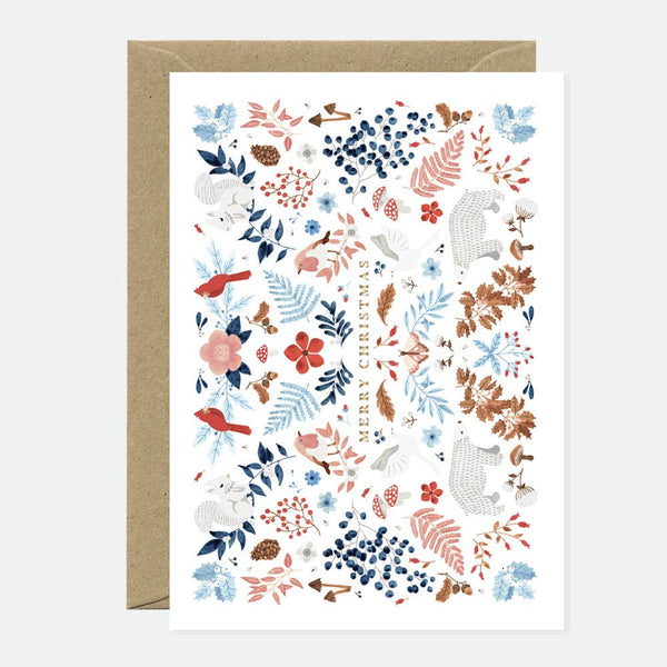 White winter merry xmas - Greeting card - Gold foil