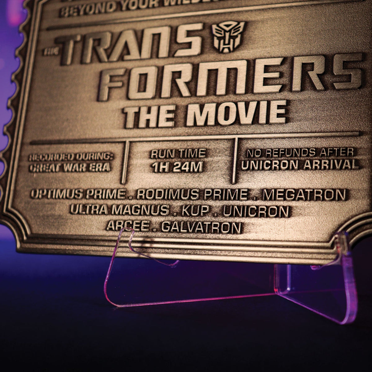 Réplique de ticket de cinéma en métal Transformers: The Movie, 40e anniversaire, par Fanattik
