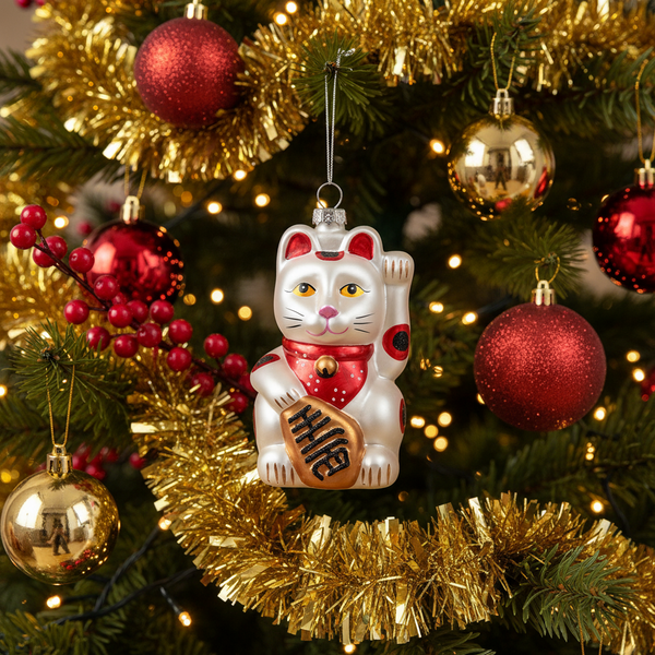 Gelukswitte kat kerstbal