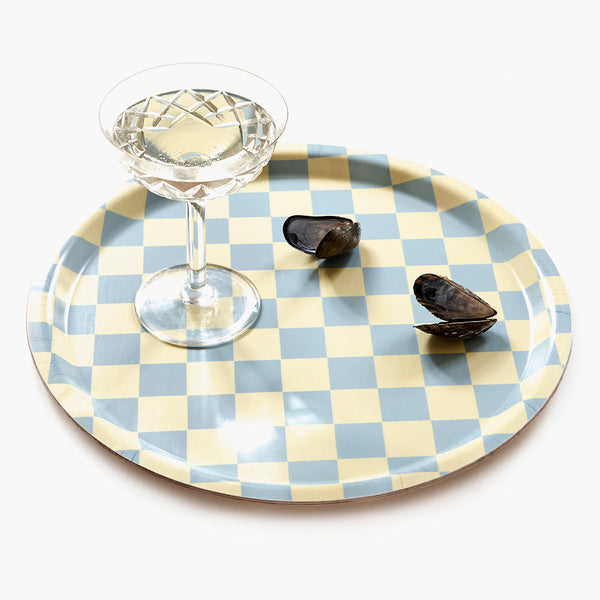 Lemon Seafoam CHECKER Round Serving Tray - 31 cm
