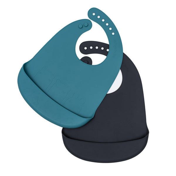 Lot de 2 Bavoirs Charbon & Bleu Canard