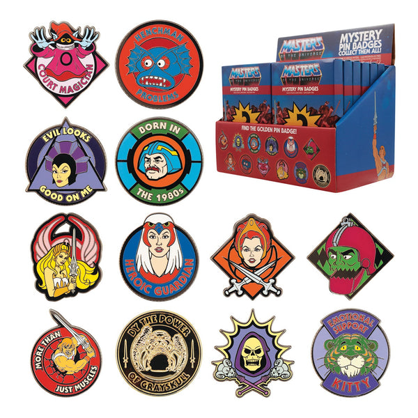 Display de 12 blind boxes Masters of the Universe - pin’s mystère - packaging principal