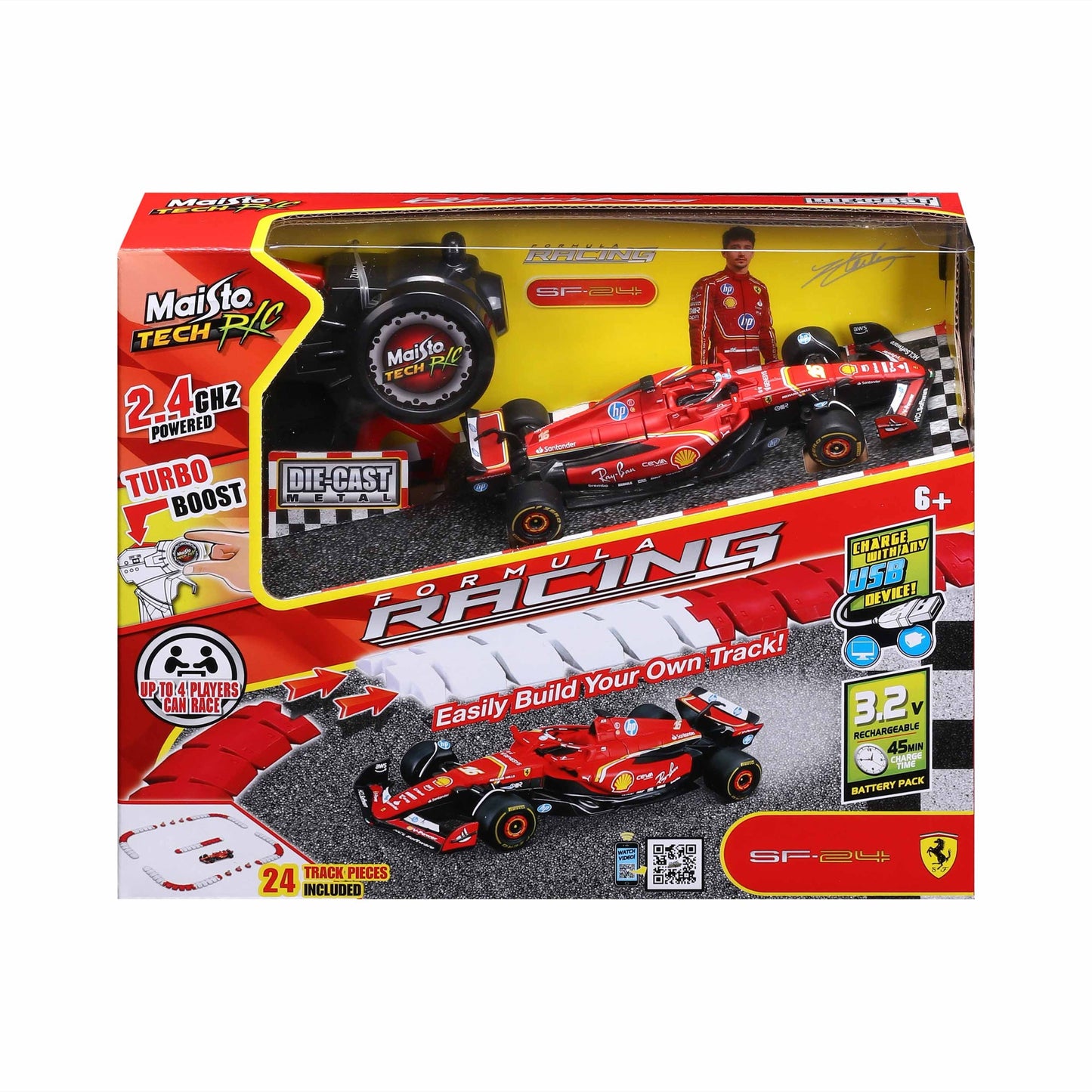 MINI CIRCUIT DE COURSE F1 RC EN MÉTAL MOULÉ SOUS PRESSION 1:41 FERRARI 2024 LECLERC 2,4 GHz