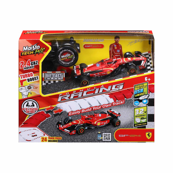 MINI CIRCUIT DE COURSE F1 RC EN MÉTAL MOULÉ SOUS PRESSION 1:41 FERRARI 2024 LECLERC 2,4 GHz