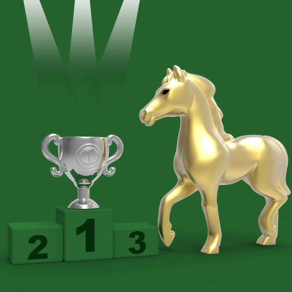 Porta-chaves cavalo de corrida dourado