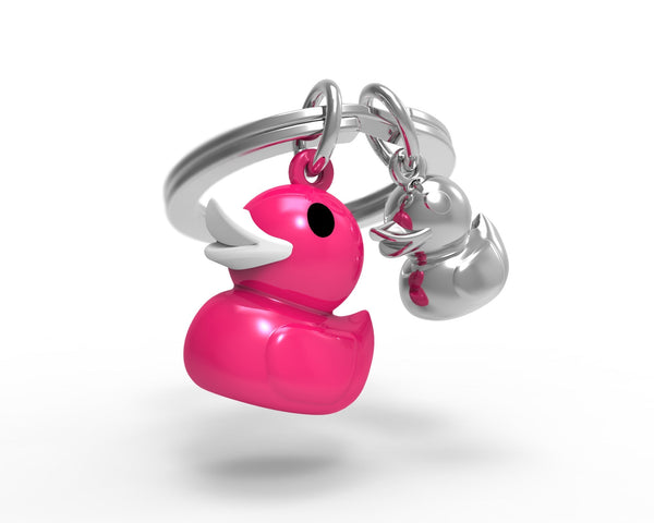 Portachiavi a forma di anatra rosa fucsia
