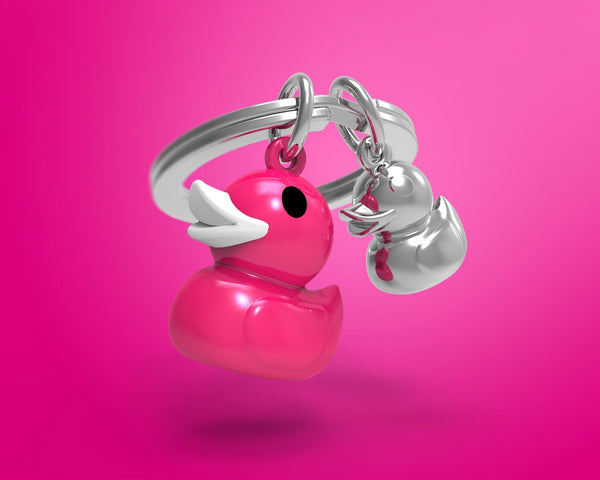 Portachiavi a forma di anatra rosa fucsia