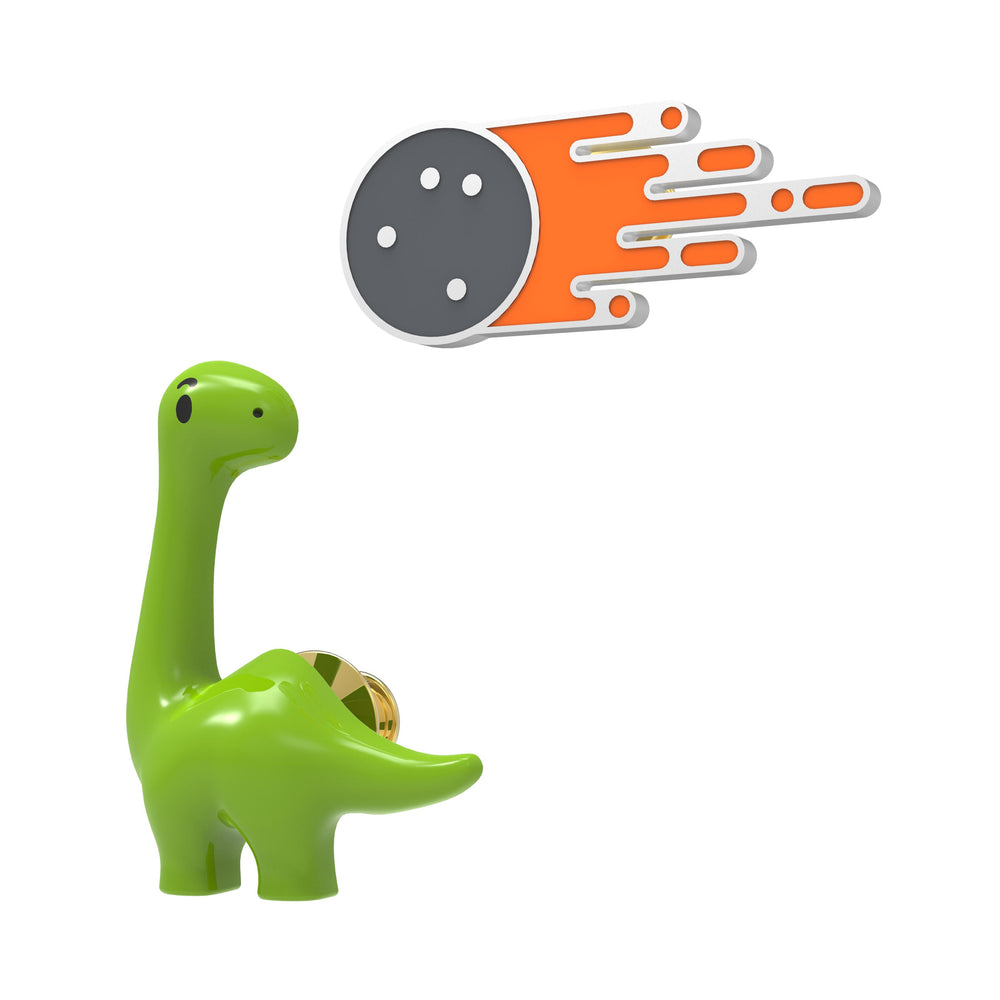 Spilla con dinosauro e asteroide