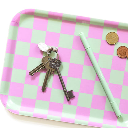 Mint/Peony Checker Rectangular Serving Tray - 27x20 cm