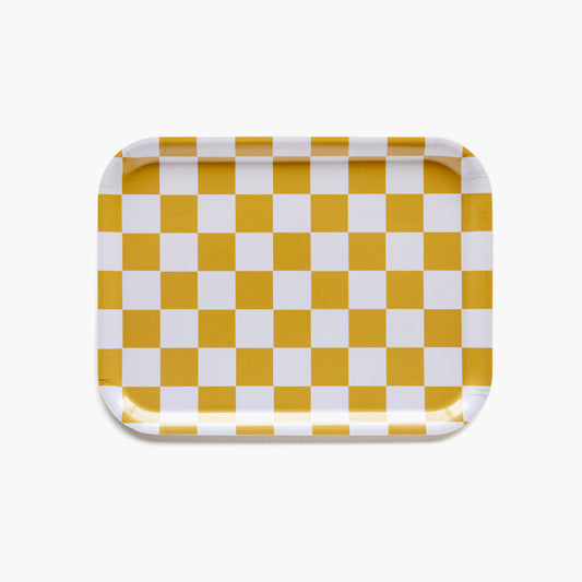 Mustard CHECKER Rectangular Serving Tray - 27x20 cm