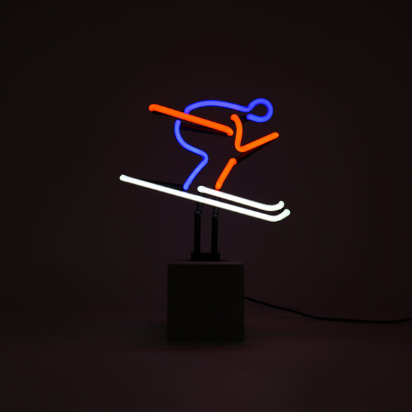 Red, blue, and white "Ski" neon sign