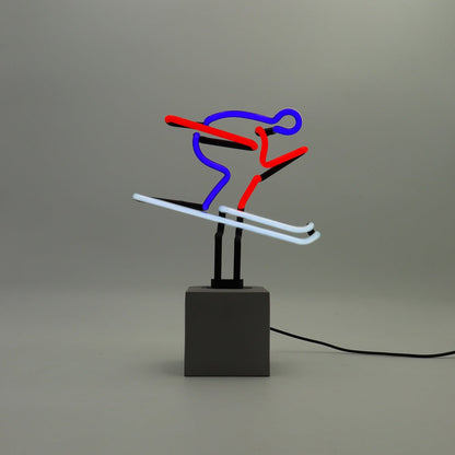 Panneau néon "Ski" rouge, bleu et blanc