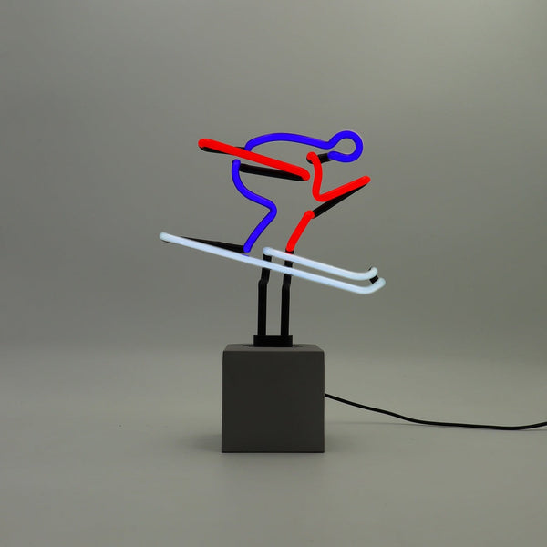 Red, blue, and white "Ski" neon sign